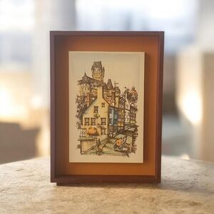 Vtg Lithograph Print of Old Quebec City Featuring Chateau Frontenac. 17.5 X 24"